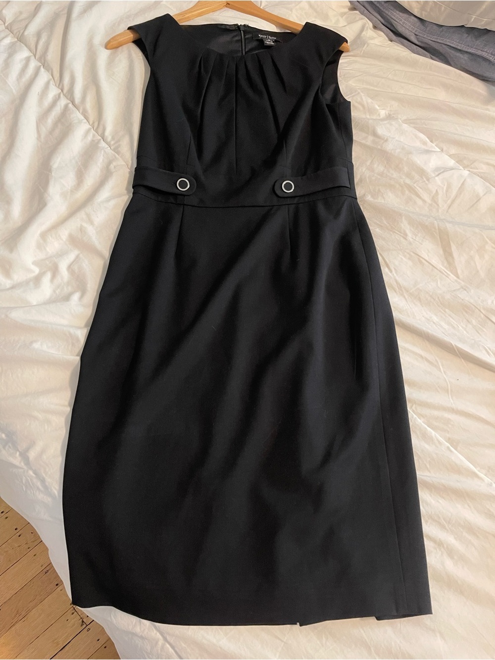 White House Black Market Black Cap-Sleeve Midi Sheath Dress with Ring Detail